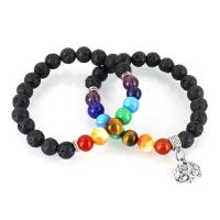 Lava Bracelet with Gemstone & Zinc Alloy silver color plated Unisex Length Approx 7 Inch Sold By Lot