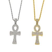 Zinklegierung Halskette, Koptisches Kreuz, plattiert, Französische Seilkette & unisex & mit Strass, keine, frei von Nickel, Blei & Kadmium, 25x65mm, verkauft per ca. 23.6 ZollInch Strang