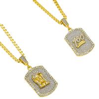 Stainless Steel Sweater Necklace with zinc alloy pendant gold color plated Unisex & box chain & with rhinestone & stardust Sold Per Approx 30 Inch Strand