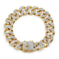 laiton bracelet, Plaqué d'or, unisexe & pavé de micro zircon, 14mm, Vendu par Environ 8 pouce brin