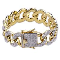 Brass Bracelet 18K gold plated Unisex & curb chain & micro pave cubic zirconia 18mm Sold Per Approx 8.85 Inch Strand