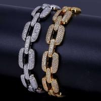 Brass Bracelet plated Unisex & micro pave cubic zirconia 15mm Sold Per Approx 8.07 Inch Strand