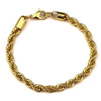laiton bracelet, Plaqué d'or 18K, chaîne Français corde de Français & unisexe, 6mm, Vendu par Environ 8.7 pouce brin