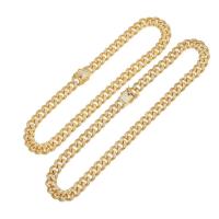 Brass Chain Necklace, plated, different length for choice & curb chain & micro pave cubic zirconia, more colors for choice, 13mm, Sold By Strand