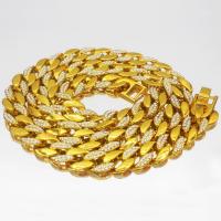 Tibetan Style Chain Necklace, gold color plated, Unisex & curb chain & with rhinestone, nickel, lead & cadmium free, 15mm, Sold Per Approx 29.5 Inch Strand