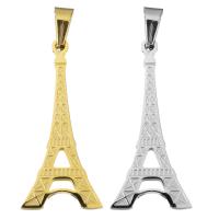 Bijoux pendentifs en acier inoxydable , Tour Eiffel, Placage, poli, plus de couleurs à choisir, 15x33x2mm, Trou:Environ 4x6mm, 10PC/sac, Vendu par sac