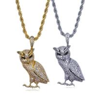 Brass Sweater Necklace with stainless steel chain Owl plated rope chain & micro pave cubic zirconia & for woman Sold Per Approx 23.6 Inch Strand