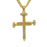Tibetan Style Sweater Chain Necklace, Cross, gold color plated, Unisex & curb chain & with rhinestone, nickel, lead & cadmium free, 40x53mm, 4mm, Sold Per Approx 29.5 Inch Strand