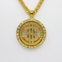 Zinc Alloy Sweater Chain Necklace Dollar Sign gold color plated Unisex & curb chain & with rhinestone nickel lead & cadmium free 62mm 9mm Sold Per Approx 29.5 Inch Strand