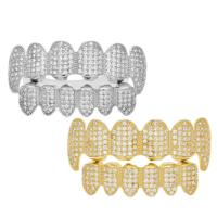 Brass Hip Hop Teeth Grillz, plated, Unisex & different styles for choice & with rhinestone, nickel, lead & cadmium free, 50x17mm, 40x11mm, Sold By PC