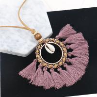 Zinc Alloy Sweater Necklace with Caddice & Velveteen Cord & Trumpet Shell Tassel antique bronze color plated for woman lead & cadmium free Sold Per Approx 35 Inch Strand