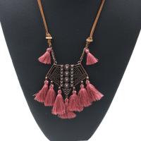 Tibetan Style Sweater Necklace, with Caddice & Velveteen Cord & Wood, Tassel, antique copper color plated, for woman, more colors for choice, lead & cadmium free, 80mm, Sold Per Approx 35 Inch Strand