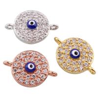 Brass Connector, with Resin, Flat Round, plated, evil eye pattern & micro pave cubic zirconia & 1/1 loop, more colors for choice, nickel, lead & cadmium free, 15x10x3mm, Hole:Approx 1mm, Sold By PC