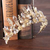 Zinc Alloy Tiaras with ABS Plastic Pearl & Crystal Crown gold color plated for bridal & faceted & with rhinestone lead & cadmium free 70mm Sold By PC