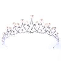 Zinc Alloy Tiaras with ABS Plastic Pearl & Crystal Crown platinum color plated for bridal & faceted & with rhinestone lead & cadmium free 45mm Sold By PC