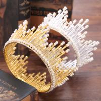 Zinc Alloy Tiaras with ABS Plastic Pearl Crown plated for bridal & with rhinestone lead & cadmium free 85mm Sold By PC