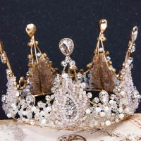 alliage de zinc Diadèmes, avec Plastique ABS perle & cristal, couronne, Placage de couleur d'or, pour mariée & facettes & avec strass, sans plomb et cadmium, 110mm, Vendu par PC