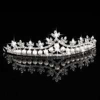 Tibetan Style Tiaras, with ABS Plastic Pearl, Crown, platinum color plated, for bridal & with rhinestone, lead & cadmium free, 30mm, Sold By PC