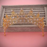 alliage de zinc Diadèmes, avec cristal, couronne, Placage de couleur d'or, pour mariée & facettes & avec strass, sans plomb et cadmium, 60mm, Vendu par PC