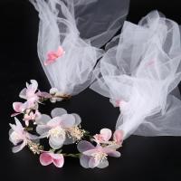 Spun Silk Hair Band, med Gaze & PE Foam, Flower, håndlavet, til brude, 200mm, Solgt af PC