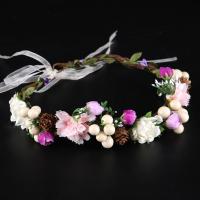 Spun Silk Hair Wreath, med PE Foam & Satinbånd, Flower, håndlavet, for kvinde, 50x500mm, Solgt af PC