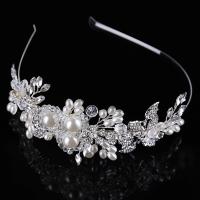Tibetan Style Hair Band, with ABS Plastic Pearl & Crystal, platinum color plated, for woman & faceted, lead & cadmium free, 60x190mm, Sold By PC