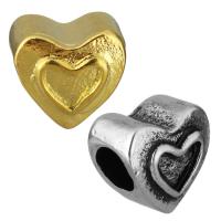 Edelstahl European Perlen, Herz, plattiert, ohne troll, keine, 11x11x9mm, Bohrung:ca. 5mm, 10PCs/Tasche, verkauft von Tasche