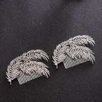 Bridal Decorative Hair Comb Zinc Alloy Leaf silver color plated for bridal & with rhinestone lead & cadmium free Sold By PC