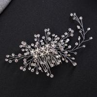 Bridal Decorative Hair Comb Zinc Alloy with ABS Plastic Pearl & Crystal Flower silver color plated for bridal & faceted lead & cadmium free 100mm Sold By PC