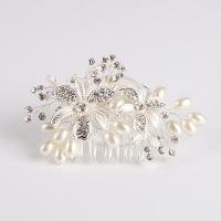 Bridal Decorative Hair Comb, Tibetan Style, with ABS Plastic Pearl, Flower, silver color plated, for bridal & with rhinestone, lead & cadmium free, 60x100mm, Sold By PC