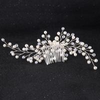 Bridal Decorative Hair Comb Zinc Alloy with ABS Plastic Pearl & Crystal Flower silver color plated for bridal & faceted lead & cadmium free 100mm Sold By PC