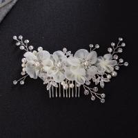 Braut Dekoratives Haarkämmchen, Zinklegierung, mit ABS-Kunststoff-Perlen & Gaze, Blume, silberfarben plattiert, für Braut & mit Strass, frei von Blei & Kadmium, 50x260mm, verkauft von PC
