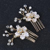 Bridal Decorative Hair Comb Zinc Alloy with ABS Plastic Pearl & Crystal Flower gold color plated for bridal & faceted & with rhinestone lead & cadmium free Sold By PC
