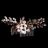 Bridal Decorative Hair Comb Zinc Alloy with Crystal Flower gold color plated for bridal & faceted & with rhinestone lead & cadmium free 100mm Sold By PC