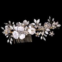 Bridal Decorative Hair Comb Zinc Alloy with ABS Plastic Pearl & Crystal Flower gold color plated for bridal & faceted & with rhinestone lead & cadmium free 150mm Sold By PC