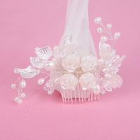 Braut Dekoratives Haarkämmchen, Zinklegierung, mit ABS-Kunststoff-Perlen & Kristall, Blume, silberfarben plattiert, für Braut & facettierte, frei von Blei & Kadmium, 100mm, verkauft von PC