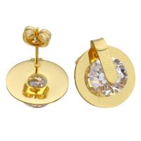Stainless Steel Stud Earring, with Crystal, gold color plated, for woman & faceted, 15x17mm, 12Pairs/Lot, Sold By Lot