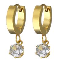 Stainless Steel Huggie Hoop Drop Earring gold color plated for woman & with rhinestone 25mm Sold By Lot