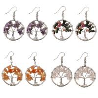 Natural Gemstone Earrings Brass with Gemstone silver color plated & for woman 52.5mm Sold By Pair