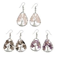 Natural Gemstone Earrings Brass with Gemstone Teardrop silver color plated & for woman 55mm Sold By Pair