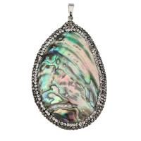 Natural Abalone Shell Pendants with brass bail & Rhinestone Clay Pave Flat Oval silver color plated Approx Sold By PC