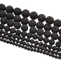 Natürliche Lava Perlen, rund, verschiedene Größen vorhanden, schwarz, Bohrung:ca. 1mm, Länge ca. 15 ZollInch, 10SträngeStrang/Tasche, verkauft von Tasche