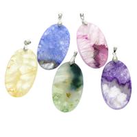 Agate Jewelry Pendants, Crackle Agate, with brass bail, Flat Oval, mixed colors, 30x58x8mm, Hole:Approx 4x6mm, 5PCs/Bag, Sold By Bag
