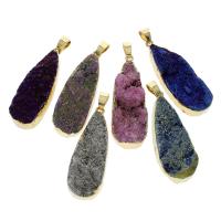 Natural Agate Druzy Pendant, Ice Quartz Agate, with brass bail, Teardrop, druzy style, mixed colors, 12x45x10mm-13x45x10mm, Hole:Approx 4x6mm, 5PCs/Bag, Sold By Bag