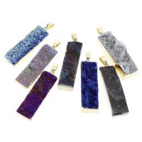 Natural Agate Druzy Pendant, Ice Quartz Agate, with brass bail, Rectangle, druzy style, mixed colors, 15.5x42x9mm-15.5x44x11mm, Hole:Approx 4x7mm, 5PCs/Bag, Sold By Bag