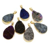 Natural Agate Druzy Pendant, Ice Quartz Agate, with brass bail, Teardrop, druzy style, mixed colors, 19x30x6mm-19x31x10mm, Hole:Approx 4x7mm, 5PCs/Bag, Sold By Bag