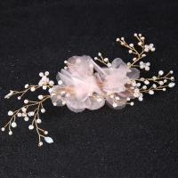 hovedbøjle, Zinc Alloy, med ABS plastik perle & Spun Silk & Krystal, Flower, guldfarve belagt, for kvinde & facetteret & med rhinestone, bly & cadmium fri, 50mm, Solgt af PC
