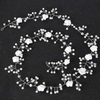 bandeau, alliage de zinc, avec Plastique ABS perle & Laine soie & cristal, fleur, Placage de couleur platine, pour femme & facettes, sans plomb et cadmium, 50x800mm, Vendu par PC