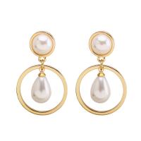 Zinc Alloy Drop Earring with ABS Plastic Pearl stainless steel post pin Donut gold color plated for woman lead & cadmium free Sold By Pair