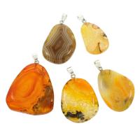 Lace Agate Pendants, with brass bail, mixed colors, 27x41x7mm-37.5x46x9mm, Hole:Approx 4x6mm, 5PCs/Bag, Sold By Bag